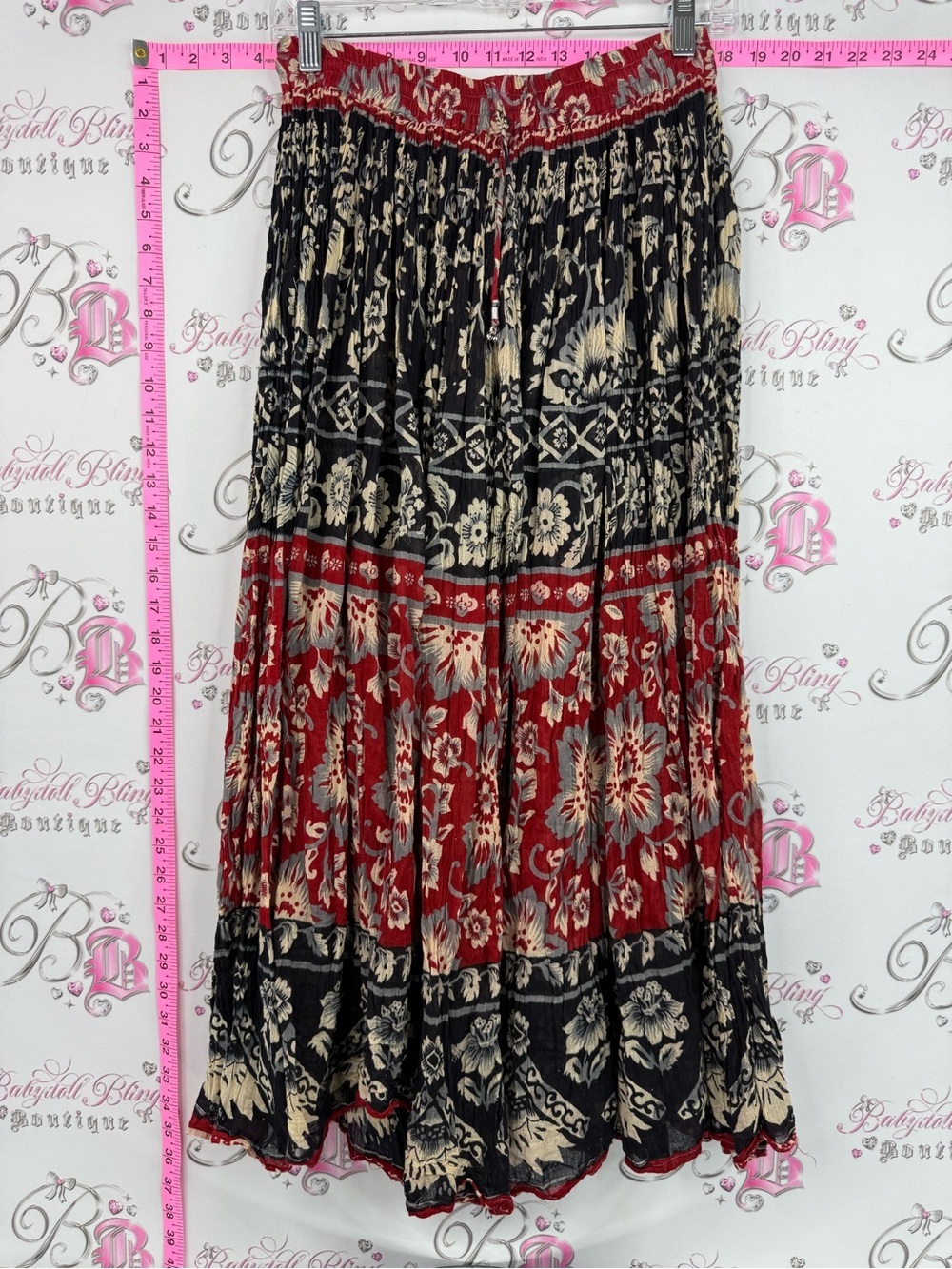 Jessi skirt long maxi Bohemian Red & Black Floral Tiered Maxi Skirt